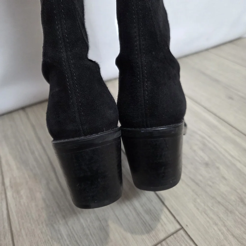STUART WEITZMAN Tieland Over-The-Knee Boots Black Suede Womens 6 OTH Block Heel